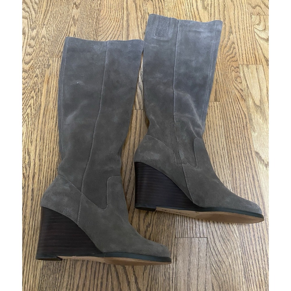 Sole Society Gray Suede Knee High Wedge Boot Size US 6.5 Ladies/Teens